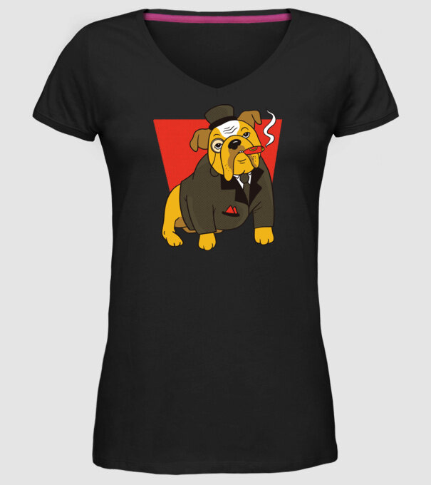Bulldog englezesc cu trabuc model negru pe tricou