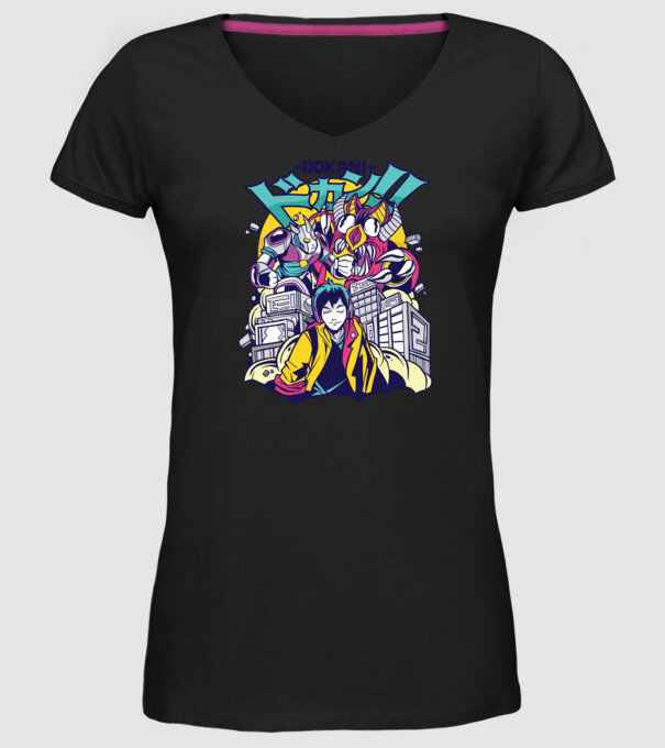 Anime Godzilla model negru pe tricou