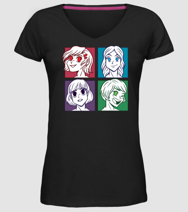 Fețe Anime fată Pop Art model negru pe tricou