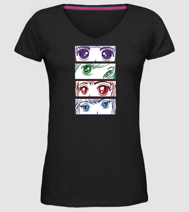 Anime ochi de fată Pop Art model negru pe tricou