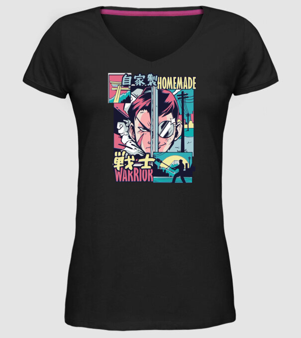 Anime Vaporwave Home Made Warrior model negru pe tricou
