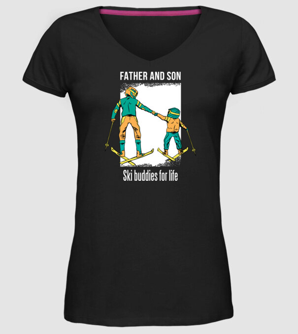 Tată și fiu parteneri de schi pe viață model negru pe tricou