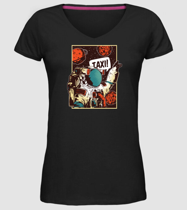 Astronaut Taxi model negru pe tricou