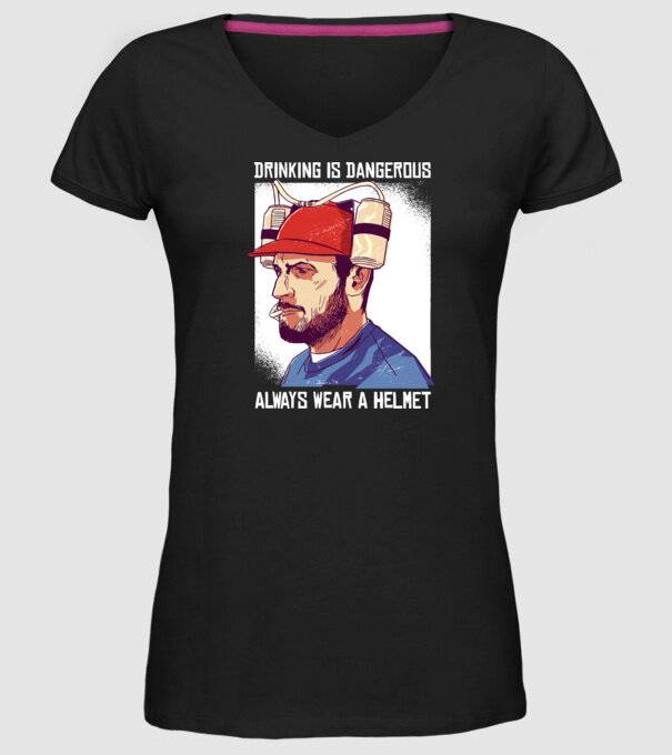 Băutul este periculos, poartă întotdeauna o cască model negru pe tricou