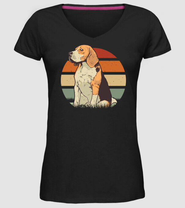 Beagle Retro Sunset model negru pe tricou