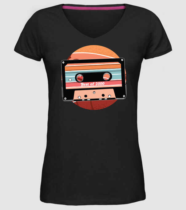Best of 2000 retro Tape Birthday model negru pe tricou