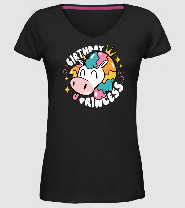 Birthday Princess Unicorn model negru pe tricou