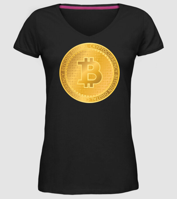 Monedă de aur Bitcoin model negru pe tricou