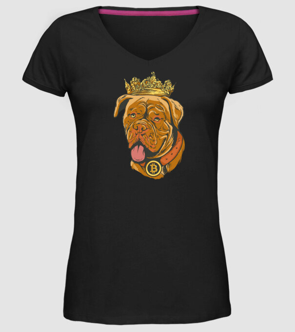 Câine Bitcoin model negru pe tricou
