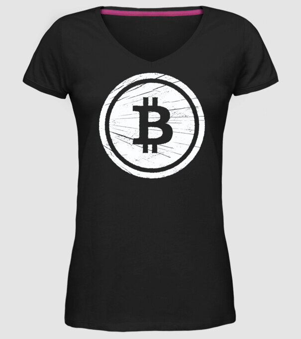 Bitcoin logo model negru pe tricou