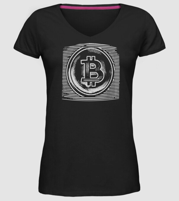 Bitcoin logo model negru pe tricou