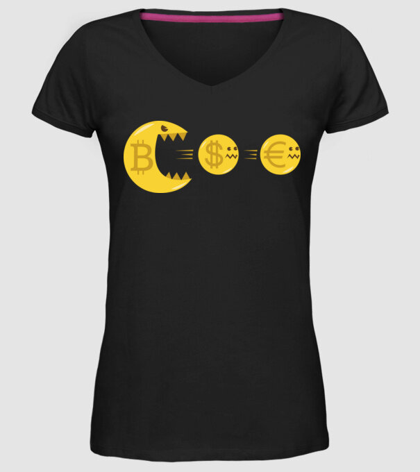 Bitcoin Pacman model negru pe tricou