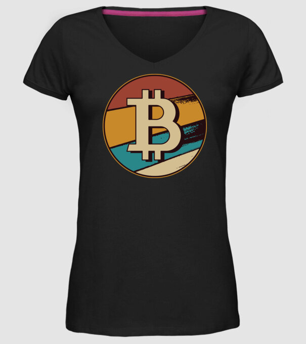 Bitcoin retro model negru pe tricou