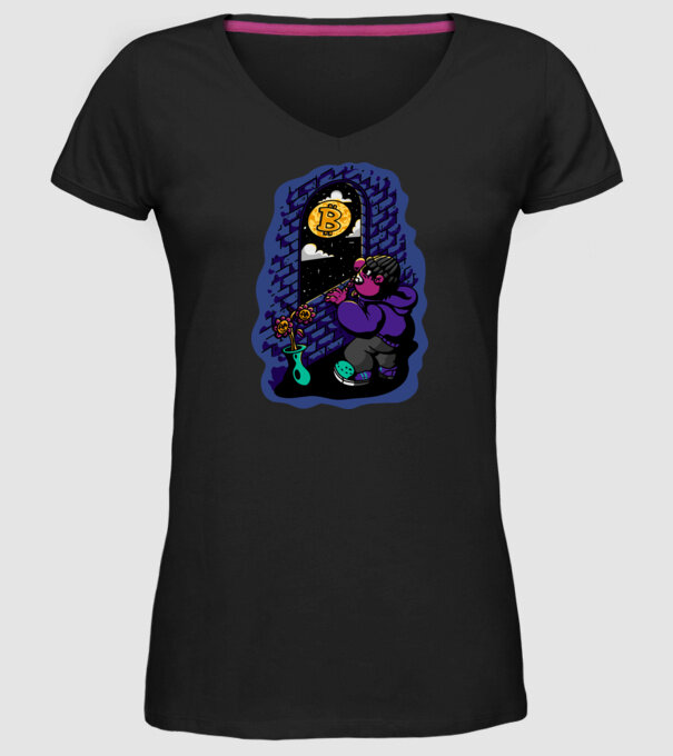 Bitcoin to the moon model negru pe tricou