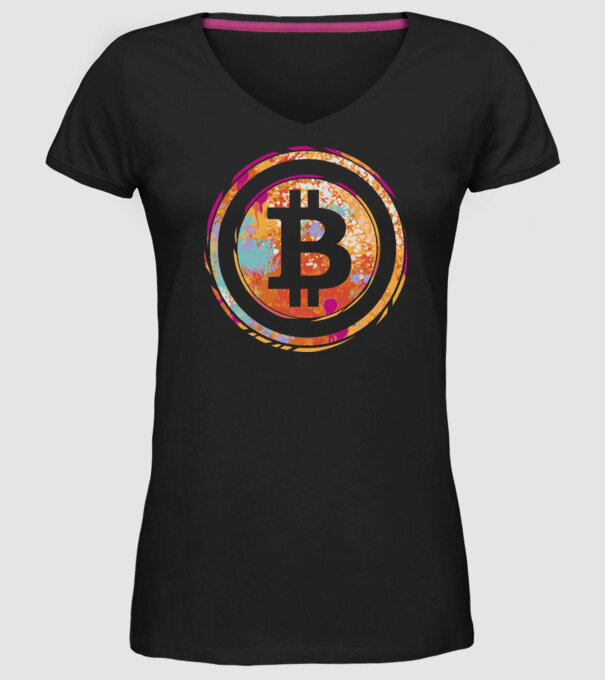 Bitcoin Watercolor model negru pe tricou