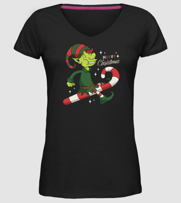 Crăciun Fericit Elf model negru pe tricou