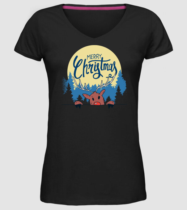 Crăciun Fericit Moș Crăciun cu ren model negru pe tricou