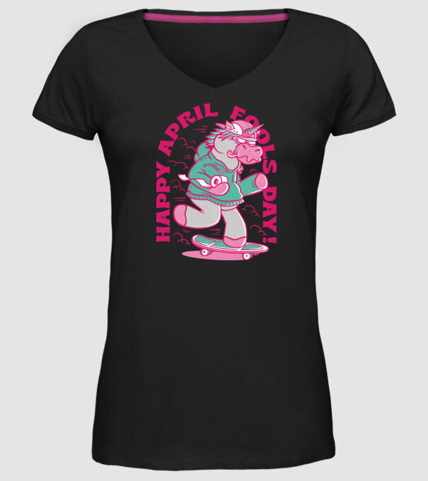 Ziua proștilor Unicorn model negru pe tricou