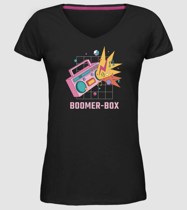 Boomer Box Magnetofon Retro model negru pe tricou