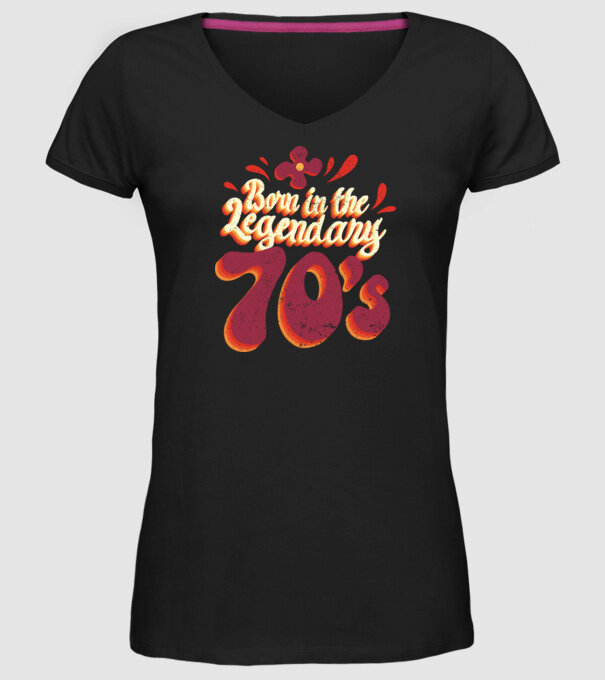 'Born in the Legendary 70''s' model negru pe tricou
