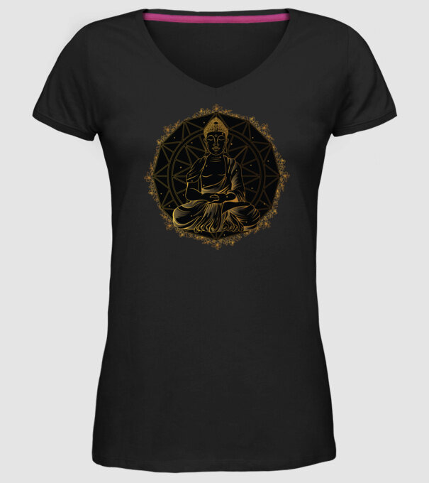 Buddha Mandala model negru pe tricou