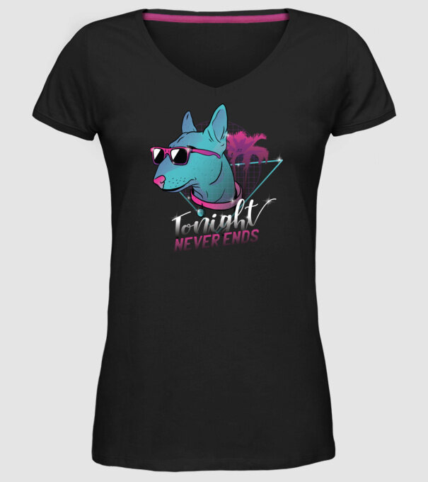Bullterrier Neon Retro tricou amuzant model negru pe tricou