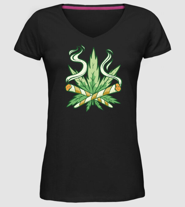 Cannabis Marijuana model negru pe tricou