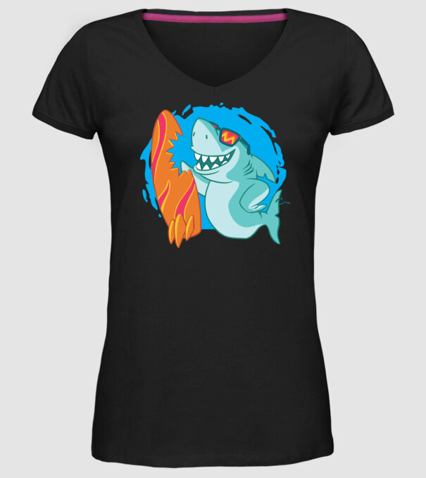 Mușcătură rechin Surf model negru pe tricou