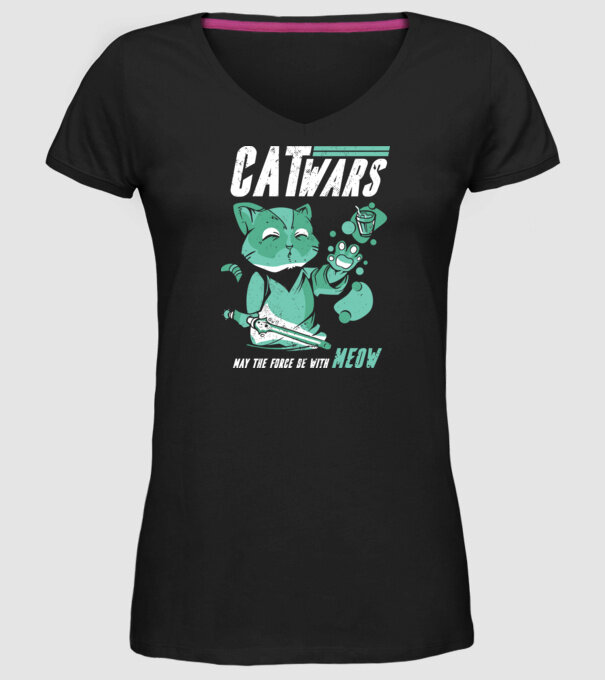 Cat wars - May the force be with meow model negru pe tricou