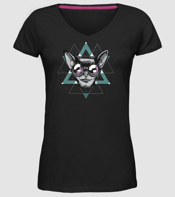Tricou cu Câine Chihuahua model negru pe tricou