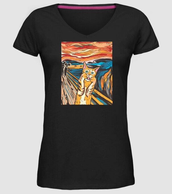 pictură Parodie Pisică model negru pe tricou
