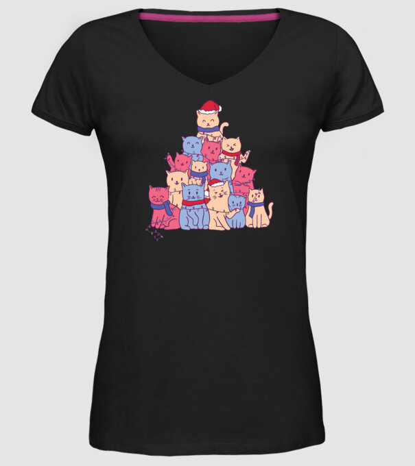 Pom de Crăciun Pisică model negru pe tricou