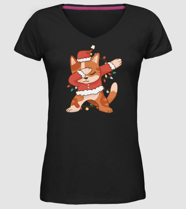 Pisică Crăciun DAB model negru pe tricou