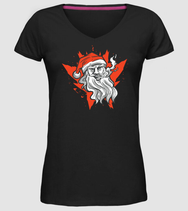 Moș Crăciun Fumător model negru pe tricou