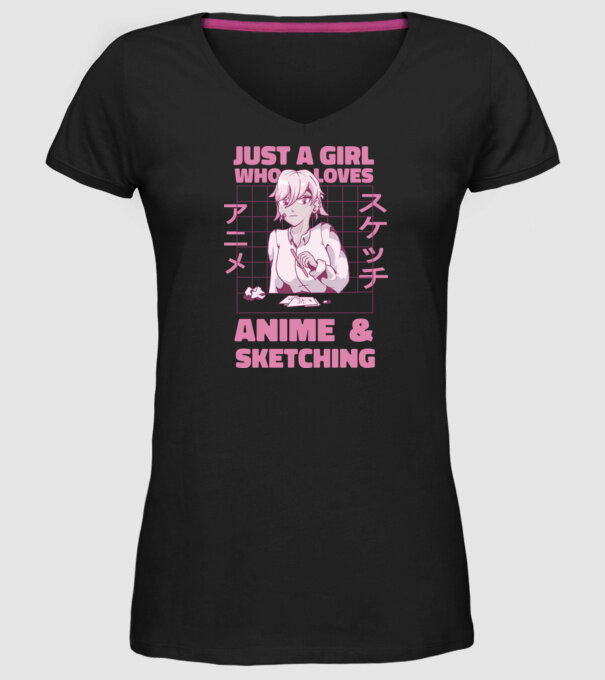 Doar o fată căreia îi place Anime și desenul model negru pe tricou