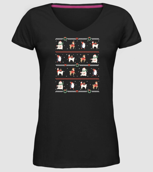 Pulover urât cu Animale drăguțe model negru pe tricou