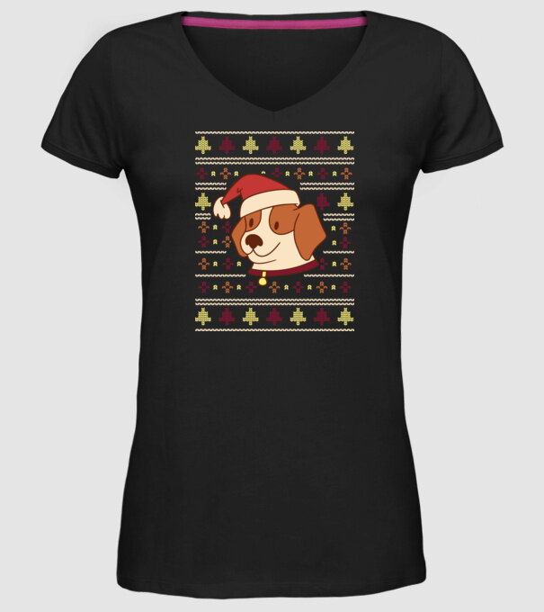 Pulover urât de Crăciun cu cățeluș drăguț model negru pe tricou