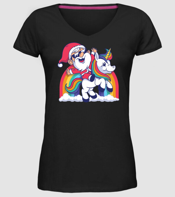 Moș Crăciun Drăguț Unicorn tricou model negru pe tricou
