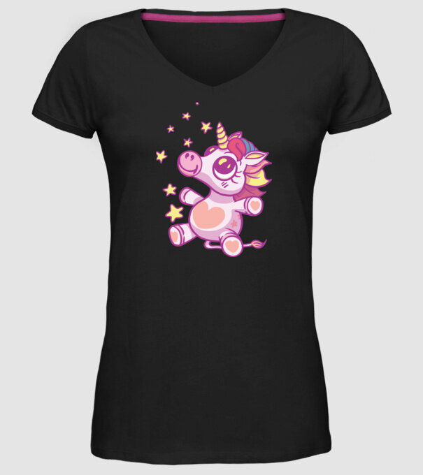 Unicorn drăguț model negru pe tricou