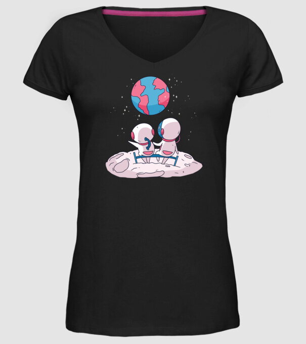 Astronauți drăguți model negru pe tricou