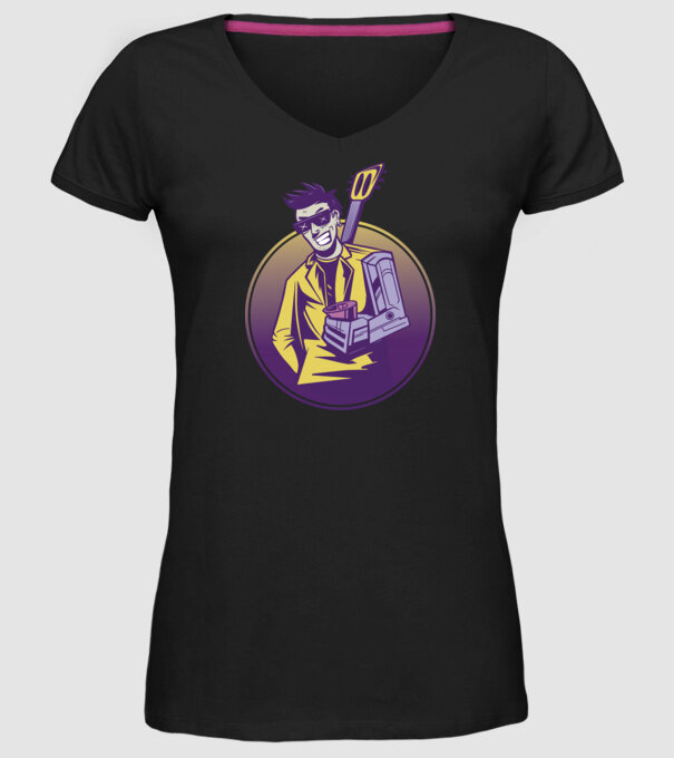 Chitarist Cyberpunk model negru pe tricou