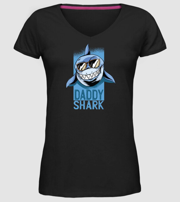 Daddy Shark tricou pentru tata model negru pe tricou