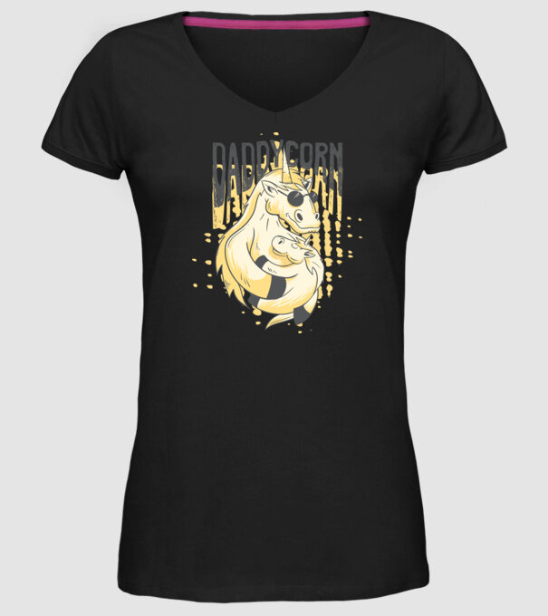 Daddycorn - Tată Unicorn model negru pe tricou