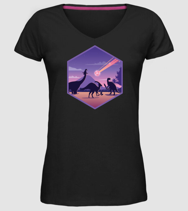 Dinozaur Meteor model negru pe tricou