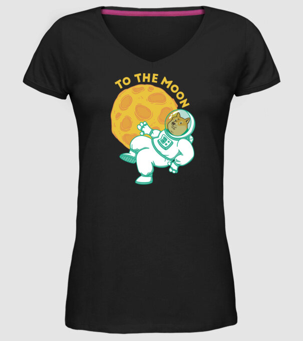 Dogecoin to the moon model negru pe tricou