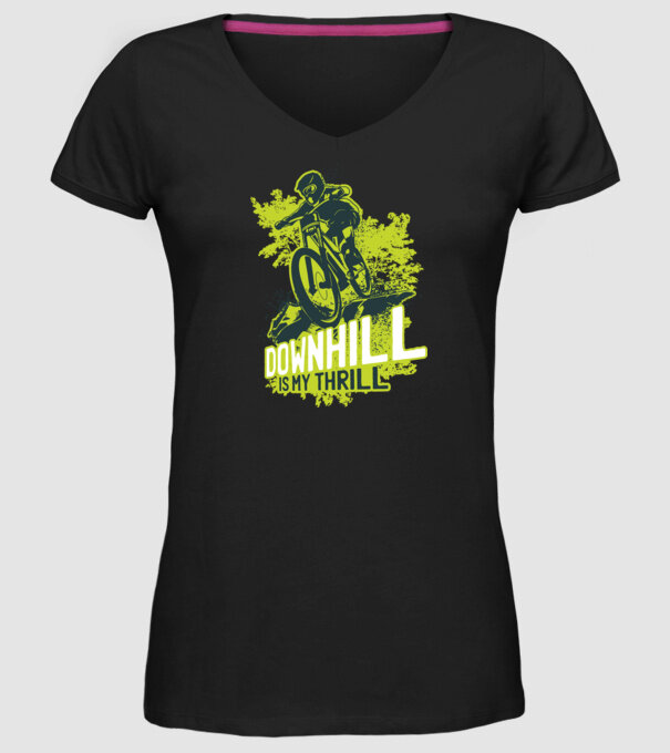 Downhill Is My Thrill tricou bicicletă model negru pe tricou
