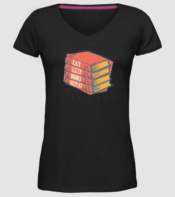 Eat Sleep Books Repeat Lectură model negru pe tricou