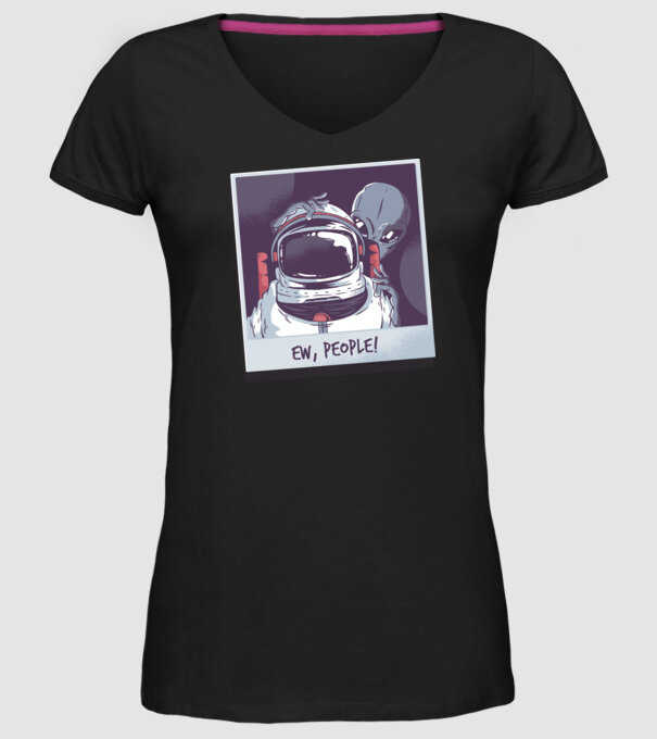 Ew, Oameni - Astronaut cu extraterestru model negru pe tricou