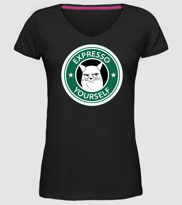 Expresso Yourself tricou Pisică cu cafea model negru pe tricou