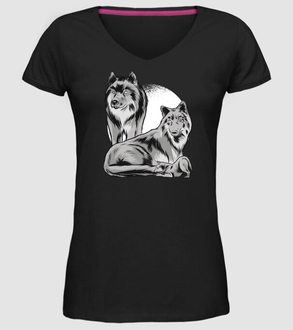 Familie de lupi model negru pe tricou